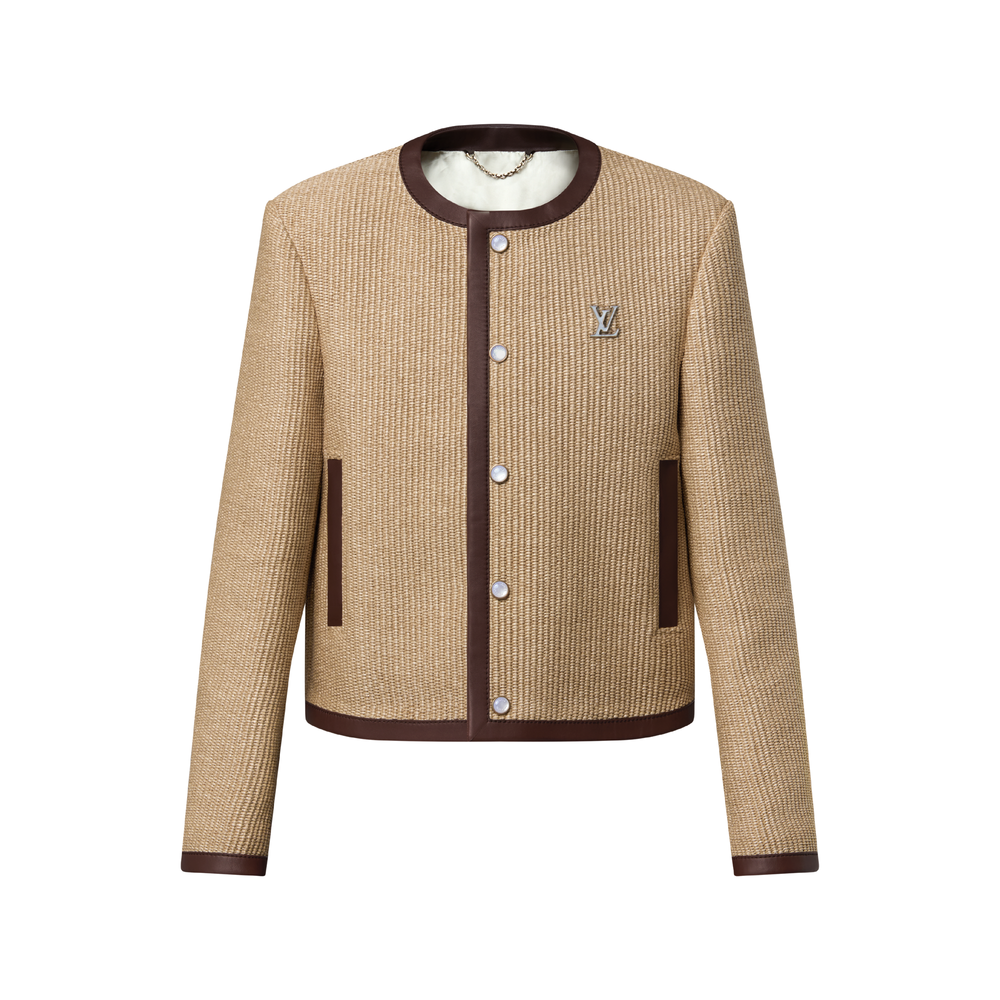 コンタLOUIS VUITTONベージュ ボタン付きジャケット モノグラム シャツ ジャケット カバーオール ウール シルク カシミヤ